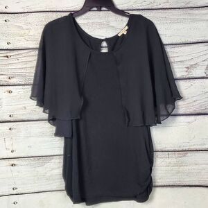 Maurices Black Flutter Sleeve Blouse L Women’s Dressy Keyhole Back Top Layered C